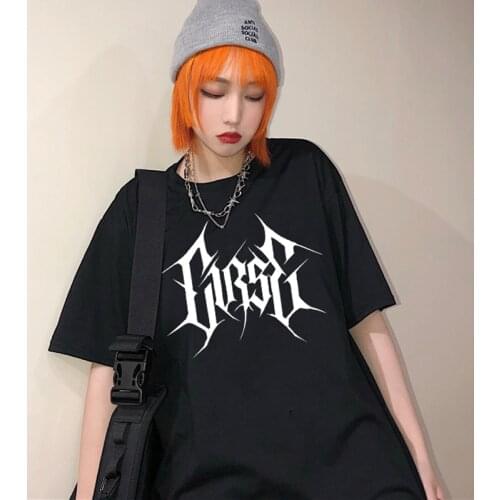 Devil Vintage Punk Harajuku Female fun Fashion Black Grunge Gothic Dark Letter Satan Tees Casual Short Sleeve Plus Size T-Shirt