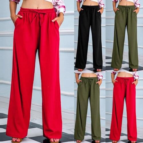 Women Casual Long Pants Trousers Vintage Style High Street Lady Pants All-match Wide Leg Long Palazzo Tight Pants Hot Trousers