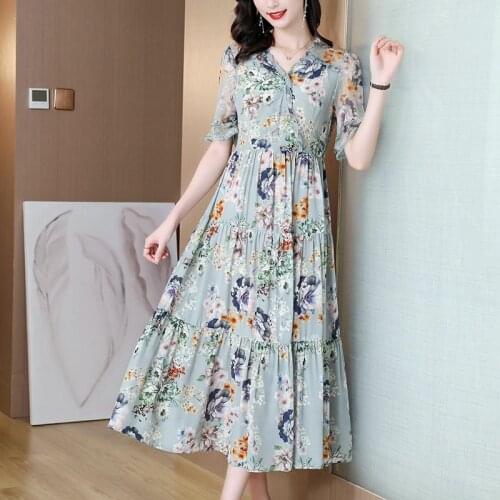 Women Casual Vintage 3XL Plus Size Beach Midi Dress Summer Floral Mulberry Silk Maxi Dresses 2021 Elegant Bodycon Party Vestidos