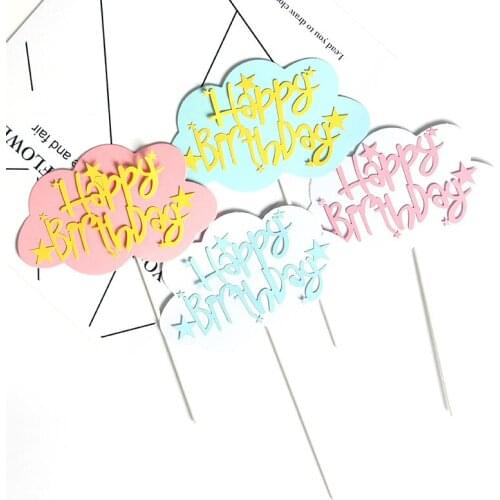 1PC Cloud Happy Birthday Cake Topper Paper Letter Cupcake Topper For Birthday Party Cake Decorations Baking Supplies