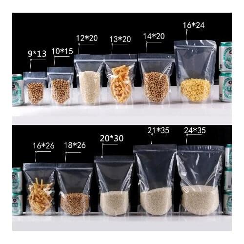 100Pcs PET Transparent Zip Lock Plastic Bags Mylar Bag Ziplock Stand Up Food Spice Powder Packaging Pouch Clear