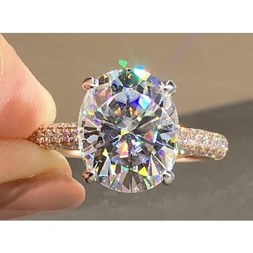 10K Rose White Gold Women Ring Moissanite Diamonds 1 2 4 5 Carat Oval Romantic Elegant Wedding Party Engagement Anniversary Ring