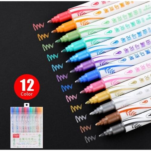 12 Colors Art Marker Pen Set Double Head Metallic Color Markers DIY Painting Graffiti Pens Hand Account Pens School Stationery