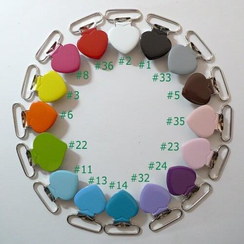 160pcs 1'' 25mm 16 Colors Enamel Heart Shape Pacifier Clips Assorted