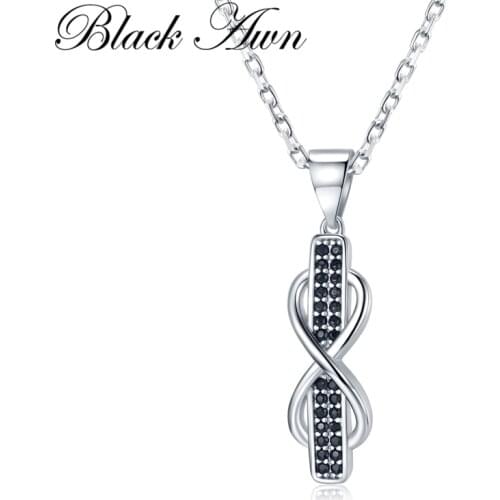 Black Awn Genuine 100% 925 Sterling Silver Fine Cross Jewelry Trendy Engagement Necklaces for Women Wedding Pendants K055