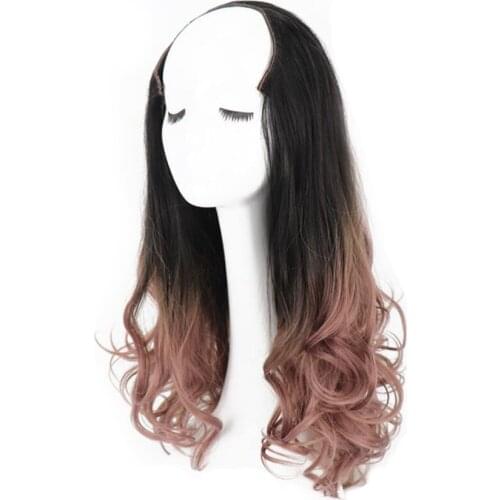 Long U Part Wig Synthetic Femme Wavy Toupee Hair For Women High Temperature Fiber Girls Half Lolita Wig