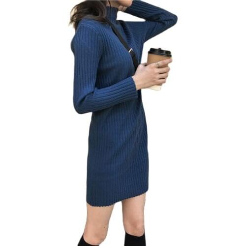 Autumn Winter Long Style Knitted Jumper Tops turtleneck Pullovers Casual Sweaters Women Shirt Long Sleeve Tight Sweater Girls