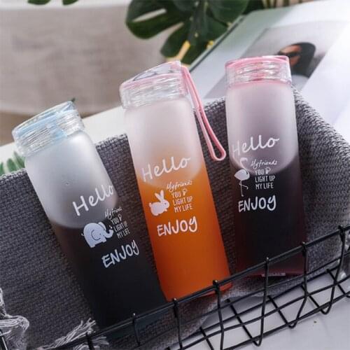 Hot Selling Glass Sport Water Bottle Animal Gradation Frosted Colorful Glass Cup Outdoor Portable Creative Cup