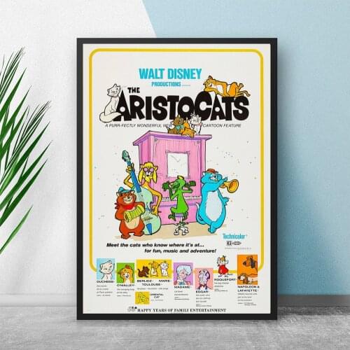 Animal Canvas Painting,The Aristocats Movie Poster - Classic 70s Vintage Wall Film Pictures,Children Room Decor