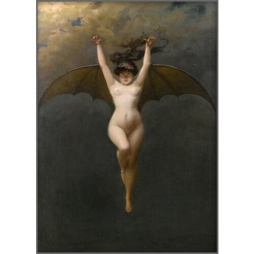 The Bat Woman Wall Art Print Albert Joseph Penot Vintage Poster Antique Canvas Painting Print Occult Art Picture Home Decoration