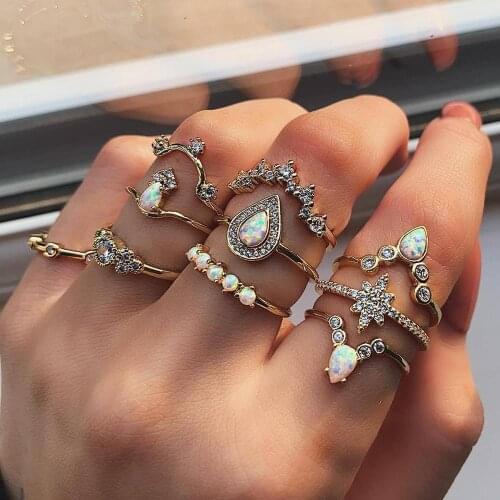 New Fashion Retro Water Drop Star Crown Diamond Ring 10 Piece Set Ring Women Jewelry Gift Party Ring Set
