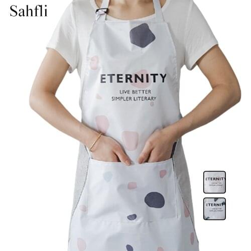 Korean Version Modern Simplicity Geometric PVC Waterproof and Antifouling Kitchen Hand-wiping Gown for Adults Sleeveless Apron