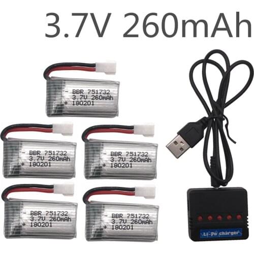 3.7V 260mAh Lipo Battery 5pcs and X5 Charger for Eachine H8 Battery H8 Mini H48 RC Quadcopter drone part wholesale