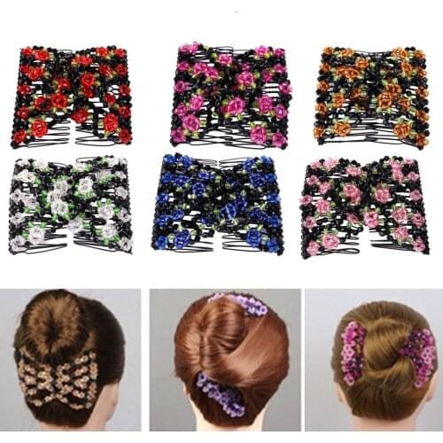 Fashion Hair Comb Women Magic Beads Elasticity Flower Pattern Bead Hair Clip Clamp Stretchy Claws Hair Accessories Dropshipping