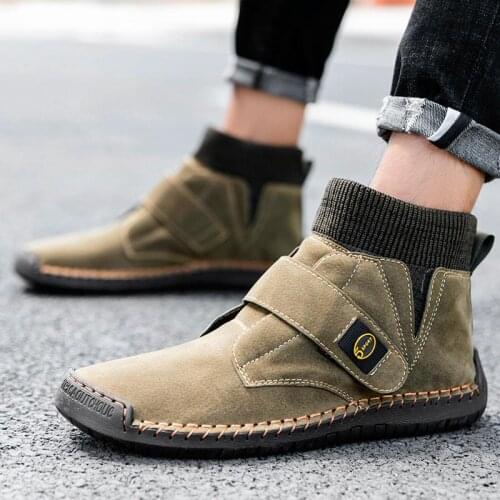 ZEEKSON Fashion Simple Mens Boots Comfortable Trend Mens Shoes Low Cut Flannel Casual Rubber Sole Tooling Boots Big Size 48