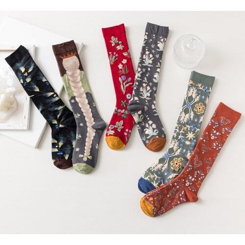 Fashion Print Women Tights Socks Funny Cute Pile Pile Cotton Hosiery Gifts For Summer Winter Ladies Knee Hight Tube Socks