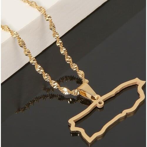 Stainless Steel Trendy Puerto Rico Map Pendant Necklace Puerto Ricans Map Charm Jewelry