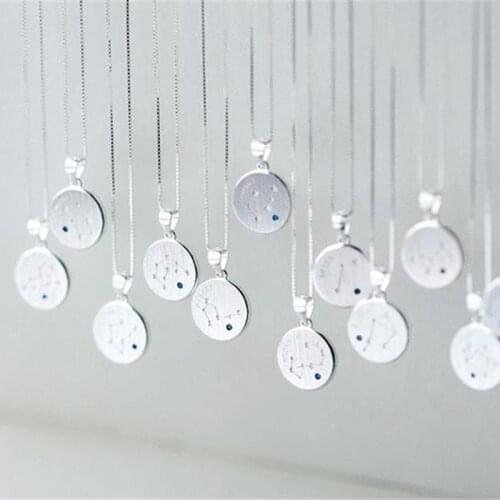 Constellation Necklace 925 Silver Disk Necklace Coin Choker Pendant Collier Femme Kolye Collares Colar Indian Jewelry