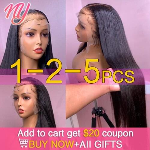 Wholesale 1-2-5 PCS Brazilian Straight Human Hair Wigs For Women 13x4 Lace Frontal Wig 180% 10-30inches Remy Natural Color