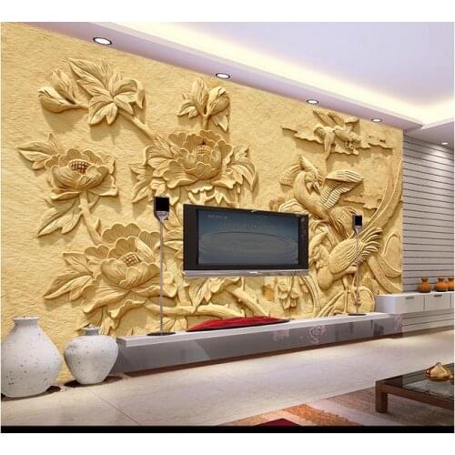 Custom photo wallpaper 3d wall murals Upscale peony setting wall reliefs wallpaper for living room decoration