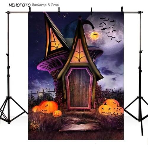 Custom Photography Backdrop Props Halloween Day Wooden Floor Moon Pumpkin theme Photo Studio Background HA-272