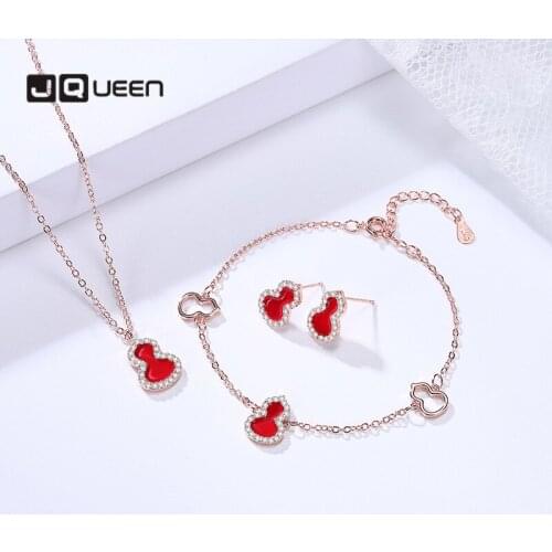 Festive Set Red Gourd Zircon Rhinestone Pendant Necklace Bracelet Earrings Womens Girls Jewelry Accessories