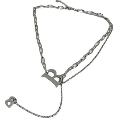 RZ076 Ins Personality Wild Letter B Titanium Steel Necklace Cold Wind Simple Personality Short Clavicle Chain Tide Girl