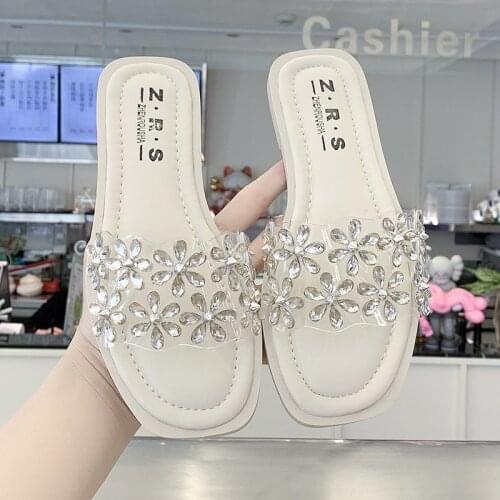 New Summer Casual Shoes Flat Slippers Women Shoes Woman Slides Crystal Bling Shine Clear Beach Slippers Flip Flops Plus Size