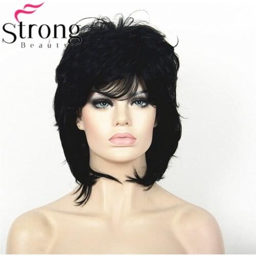 StrongBeauty Black Short Shaggy Layered Black Full Synthetic Wig Womens Wigs Brown Blonde COLOUR CHOICES
