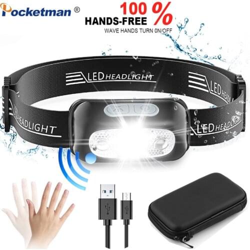 50000Lm LED Headlamp Body Motion Sensor Headlight With USB charging Rechargeable 5Modes Camping Flashlight Head Light Torch Lamp