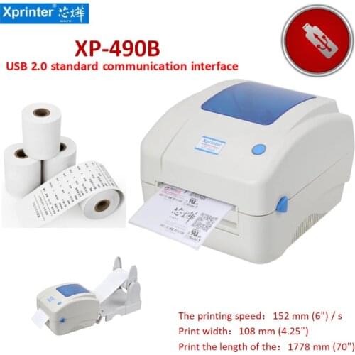 Xprinter XP-490B 100mm Width high speed 150mm/s thermal label printer 100mm High quality XP-490B Xprinter for kitchen Restaurant