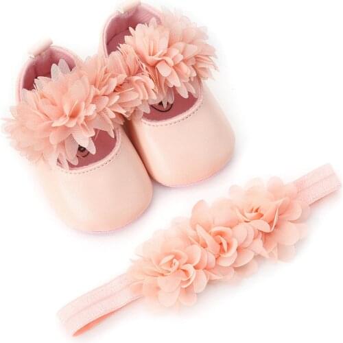 White Pink Bowknot Baby Girl soft sole Shoes Toddler Prewalker Baptism Christening Baby Bed Summer Shoes + Headband Set