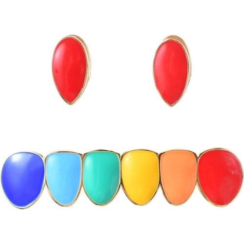Hip Hop Milticolour Colorful Teeth Grillz Set Top Bottom Tooth Grills Dental Mouth Punk Hip-hop Cool Men US Rapper Tooth Jewelry