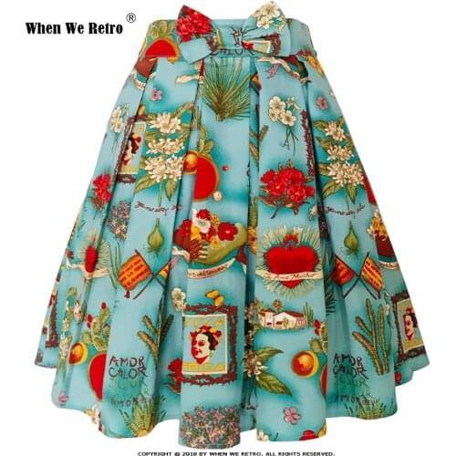 Vintage Retro Cotton Green Floral Skirt SS0012 High Waist Bow Y2K Elegant Women Summer Midi Pleated Skirt Plus Size Clothing