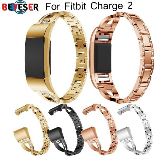 X Style Steel Bracelet Rhinestone For Fitbit charge2 Watch Band Link Replacement Wrist Strap Bangle For Fitbit Charge 2 Bands