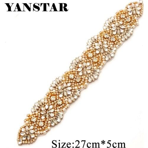 YANSTAR 5PCS Handmade 23.5*5CM Rhinestones Appliques Accessory For Belt Bridal Sashes Crystal Rhinestones Bridal Belt YS832