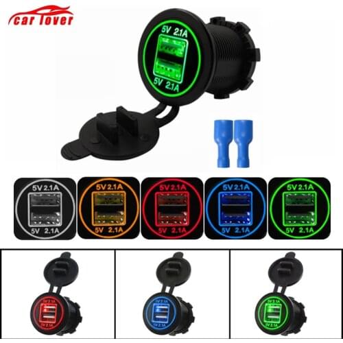 12V-24V Car Cigarette Lighter Socket Splitter 2 Port USB Car Charger 5V 4.2A Output with LED Light Power Adapter