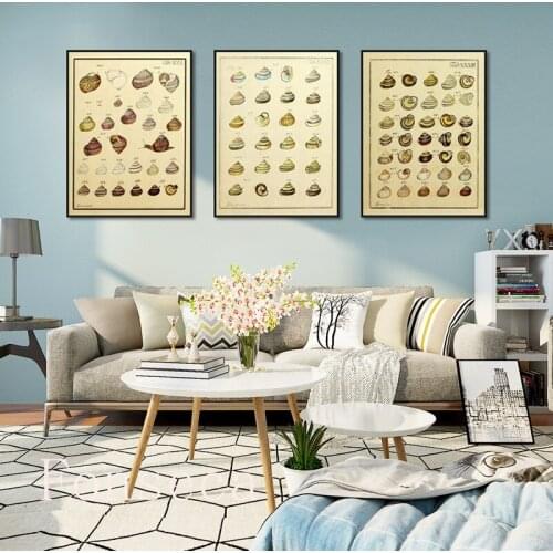 Yellow and Retro Nordic Poster Encyclopedia of Snails Prints Wall Art Canvas Painting For Living Room Home Decoration