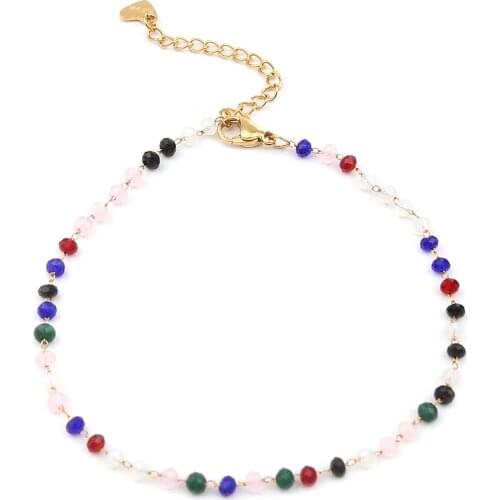 304 Stainless Steel Anklet Gold Color Multicolor Flat Round Heart For Women Fashion Summer Beach Foot Jewelry 21.8cm long1 Piece