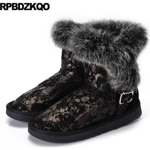 Furry Winter Snow Boots Women Ankle Booties Shoes Flat Black Faux Fur Ladies Slip On Metal New 2017 Female Fashion Chinese Short