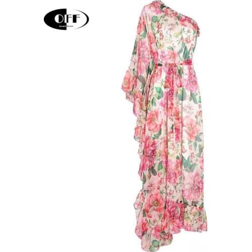 Summer Holiday Party Boho Maxi Dress Womens Off shoulder Chiffon Floral Print Ruffles Loose oversized Elegant ruched Long Dress