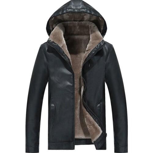 Winter Mens Leather Jacket Warm Thick PU Coat Male Thermal Fleece Jackets Faux Leather Men Brand Clothing SA506