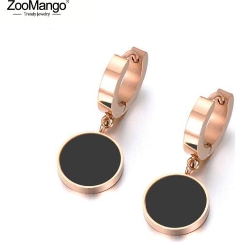ZooMango Fashion White Shell & Black Acrylic 2 Color Earrings 316L Stainless Steel Jewelry Christmas Anniversary Gift ZE18042