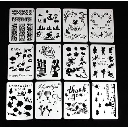 12 Pcs Can Choose Hollow Drawing Pattern Shapes Kids Decor Props Painting Tools For DIY Album Accessories Scrapbook Photo Album