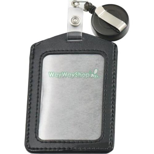 3 PCS card holder and 3 PCS Reel for ID Strap lanyard Badge Retractable VL Leather Black