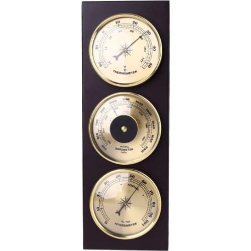 3Pcs/Set Barometer Hygrometer Thermometer Weather Station with Wooden Frame Base Ornaments 31cm x 11cm