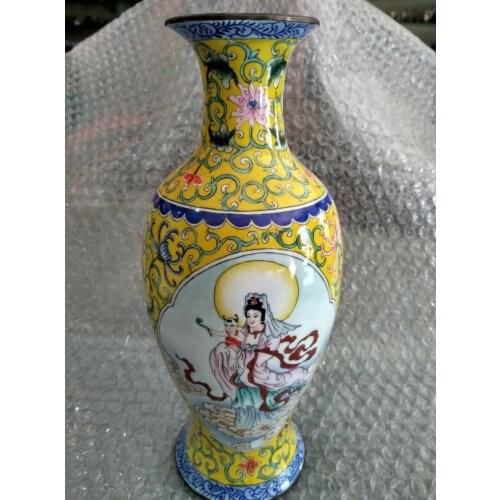 8.86 inch / The ancient Chinese colored enamel copper guanyin vase