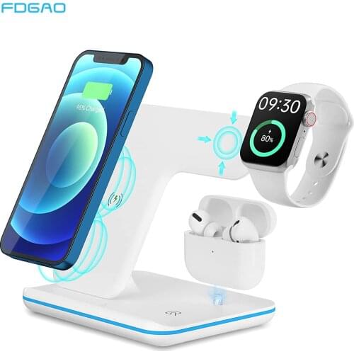 15W Qi Wireless Charger Stand For Apple Watch 6 5 4 3 2 iPhone 12 11 Pro X XS XR 8 Airpods Pro 3 in 1 Fast Charging Dock Station