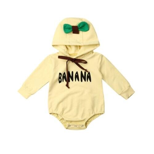 2020 Newborn Toddler Infant Babys Girl Bodysuit Banana Spring Outfits Long Sleeve Yellow Hooded Jumpsuit Playsuit Clothes