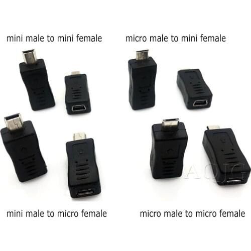 Black Micro Mini 4 Type Straight USB Female to Mini Micro USB Male To Female Adapter Charger Connector Converter Adaptor
